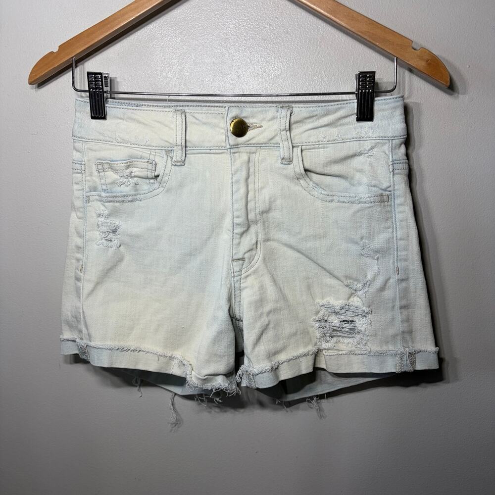 American Eagle Shorts AEO Denim Light Blue Super Stretch Hi Rise Shortie 4